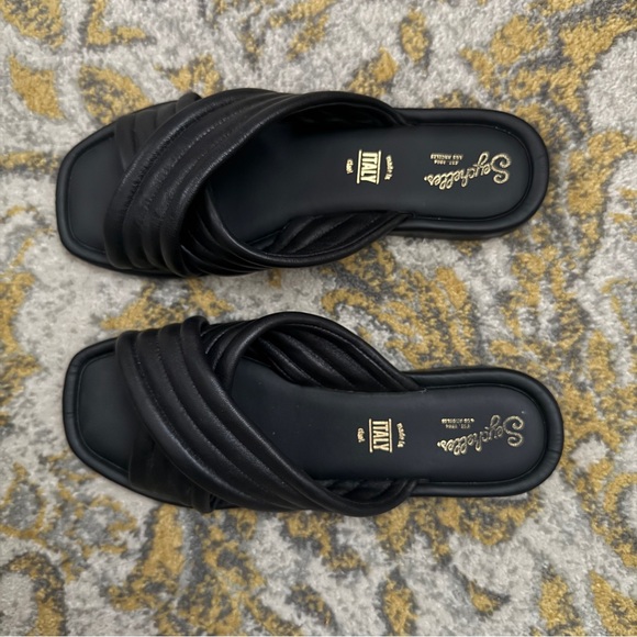 Seychelles Word for Word Leather Slide Sandal Black Size 9 Made in Italy - Picture 3 of 10
